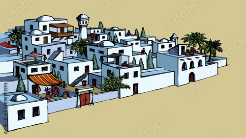 Vector drawing. Old arabic city