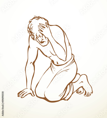 Vector drawing. Man bow praying