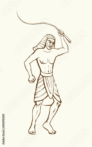Vector drawing. Angry egyptian soldier