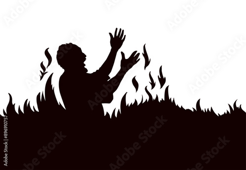 Vector drawing. Man in the hell