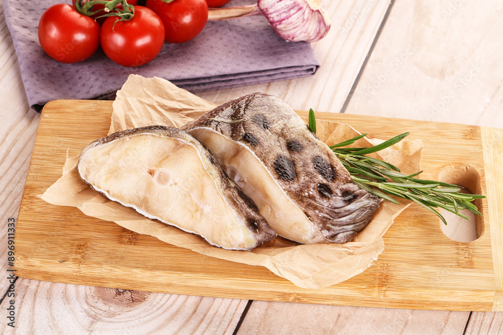 Raw wolffish steak for cooking Raw wolffish steak for cooking