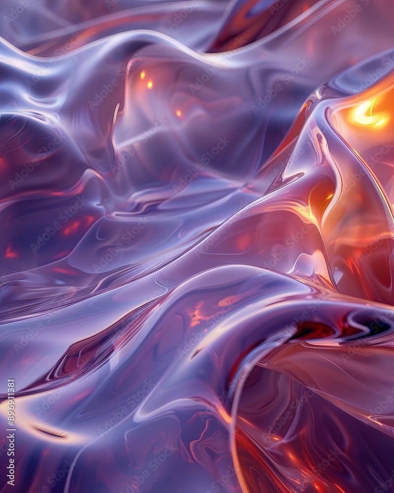 Obraz premium a close up view of a wave and some abstract water swirls, flowing fabrics, nature-inspired shapes, dark violet and light red, unreal engine 5