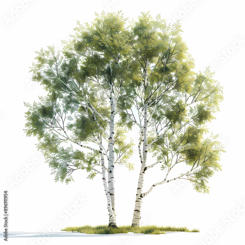 birch tree isolated on white background, generated ai