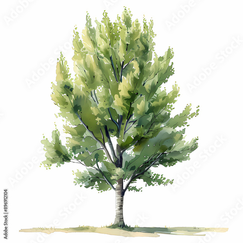 Poplar tree on isolated white background, generated ai