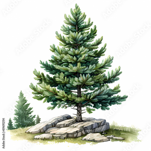 Spruce tree on isolated white background, generated ai
