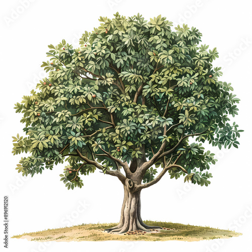 Walnut tree on isolated white background, generated ai