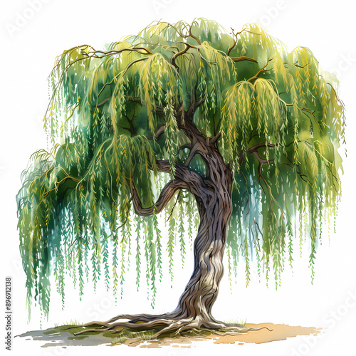 Willow tree on isolated white background, generated ai