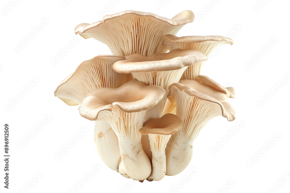 King oyster mushroom with cream-colored caps and white stems isolated on a white background King oyster mushroom with cream-colored caps and white stems isolated on a white background