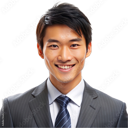 Portrait of a smiling young asian businessman isolated on transparent background