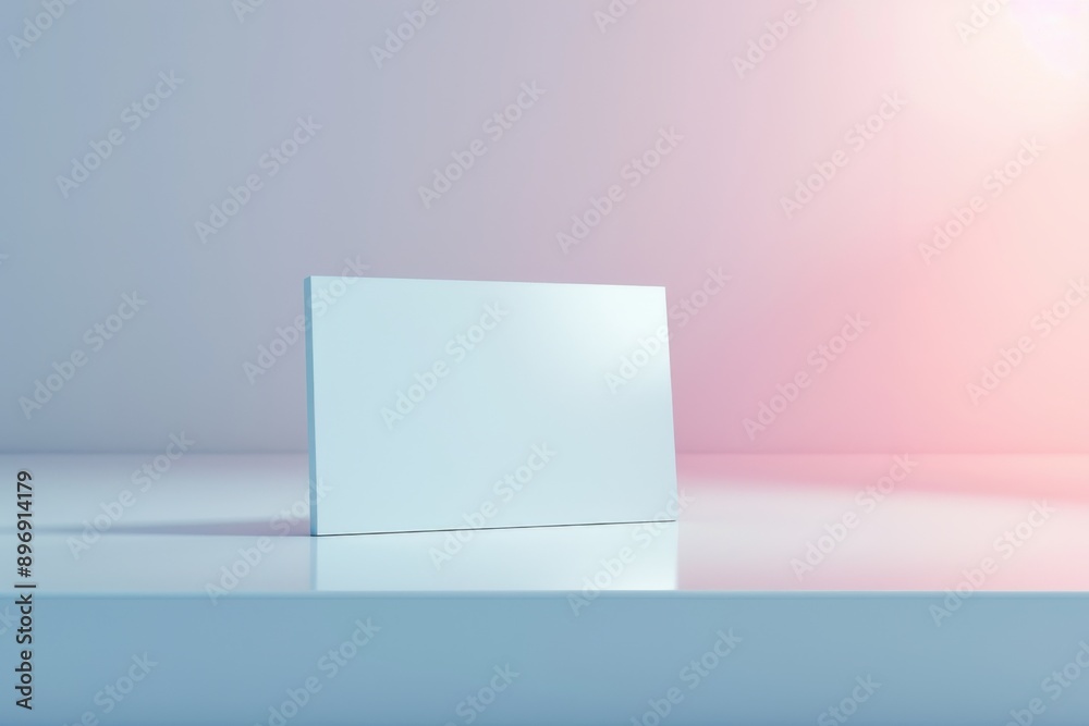 A minimal 3D rendering of a business card with a subtle logo, placed on a clean, reflective surface A minimal 3D rendering of a business card with a subtle logo, placed on a clean, reflective surface
