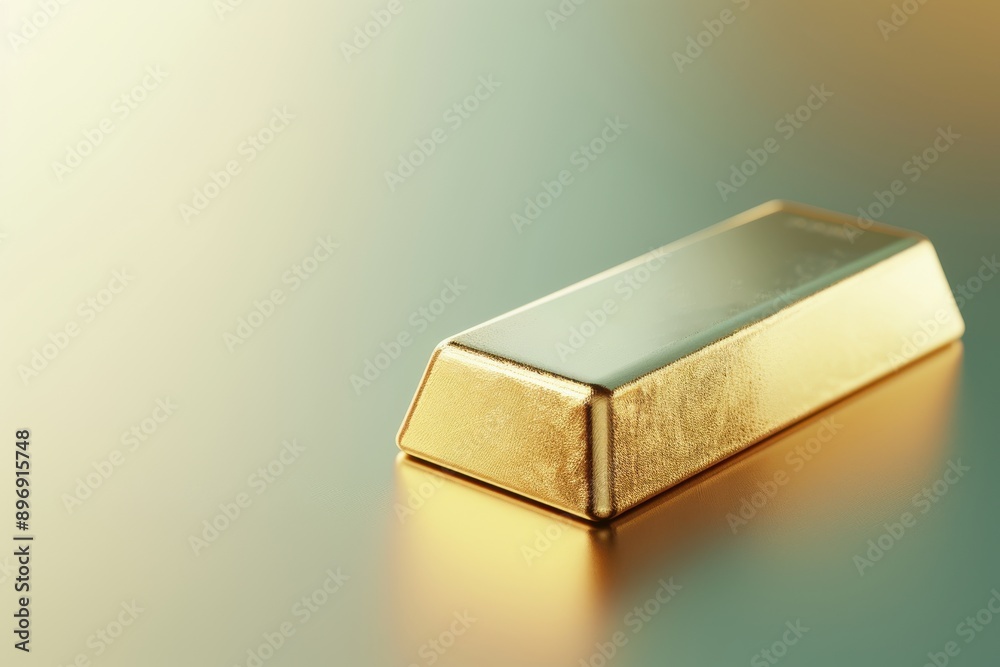 A minimalistic 3D bar of gold on a plain surface, representing wealth and investment