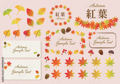 秋 紅葉モチーフ素材02