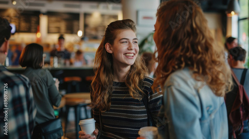 the girl is smiling in the company. communication of people. partnerships