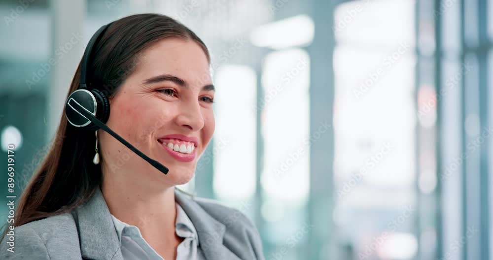 Woman, headset or phone call as telemarketing, crm or computer software to contact help desk. Female consultant, customer service agent or mic to explain, support or advice on corporate b2b account Woman, headset or phone call as telemarketing, crm or computer software to contact help desk. Female consultant, customer service agent or mic to explain, support or advice on corporate b2b account