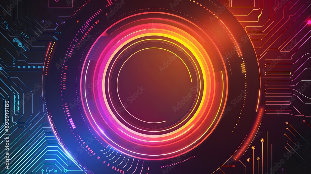 Abstract Neon Circle With Circuitry Background Abstract Neon Circle With Circuitry Background