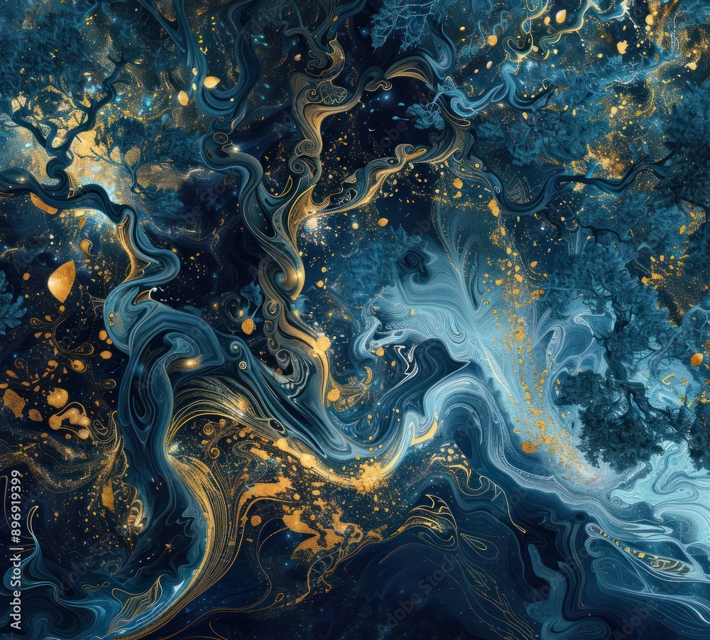 Abstract Blue and Gold Swirling Patterns Abstract Blue and Gold Swirling Patterns