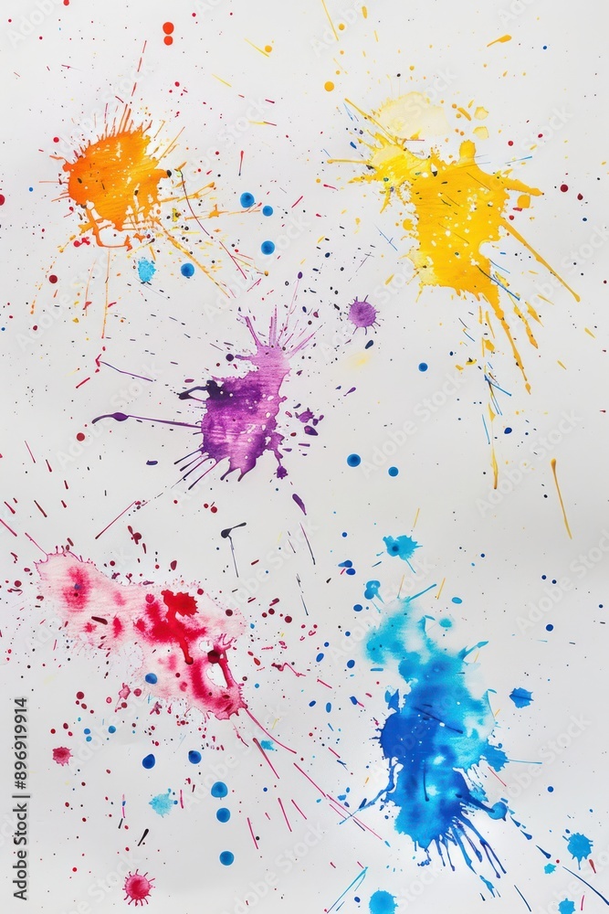 Colorful Paint Splashes on White Background Colorful Paint Splashes on White Background