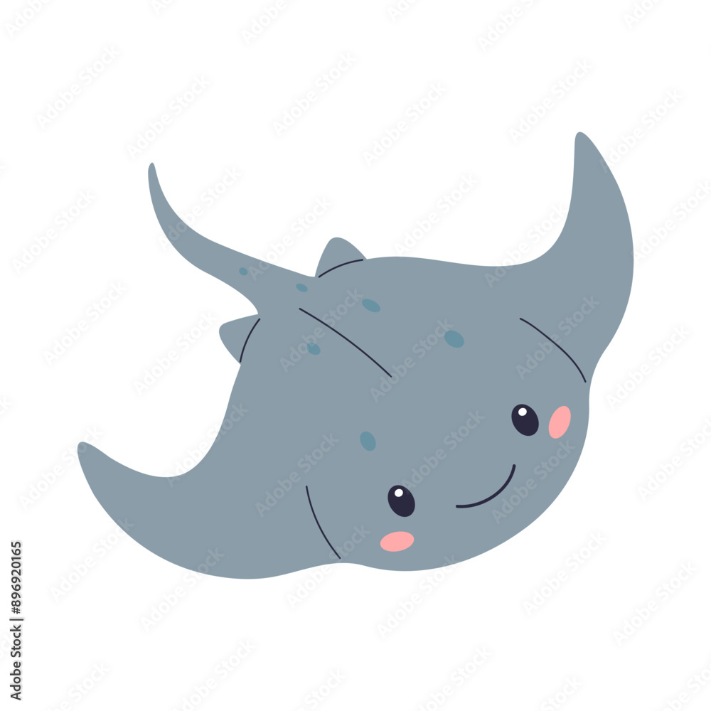 Fototapeta premium Cute stingray in flat style. Children's illustration on a white background. Vector