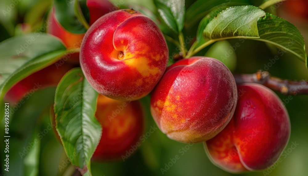 Ripe Nectarines on Tree Branch Ripe Nectarines on Tree Branch