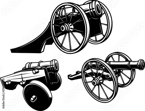 Set of ancient cannons. Design element for logo, lbel, sign.
