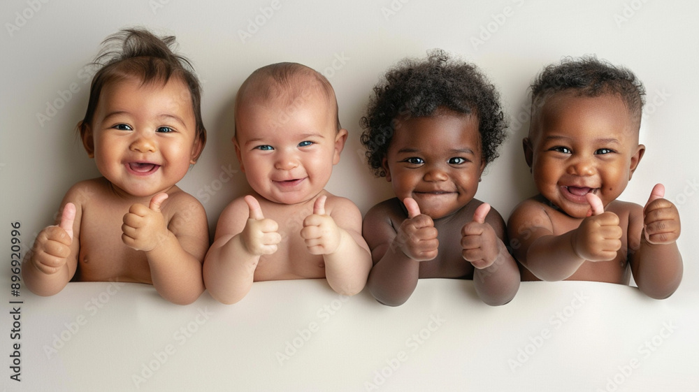 Modern design, positive attitude concept. Children baby toddlers hands show thumbs up, class, like. Gesture isolated on white background Modern design, positive attitude concept. Children baby toddlers hands show thumbs up, class, like. Gesture isolated on white background