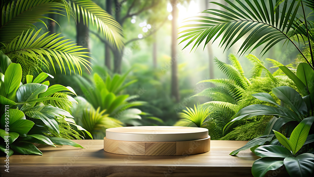 Wooden Platform in Lush Jungle Setting. Wooden Platform in Lush Jungle Setting.