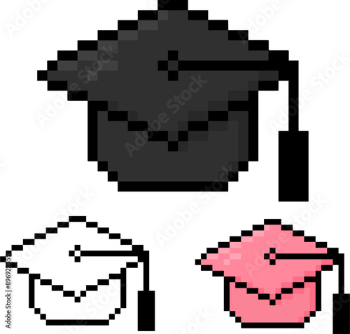 set of graduation hat pixel art vector