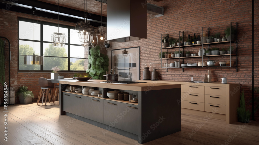 How about: “Contemporary kitchen with modern furnishings and a fireplace, featuring elegant design elements and a cozy atmosphere” How about: “Contemporary kitchen with modern furnishings and a fireplace, featuring elegant design elements and a cozy atmosphere”