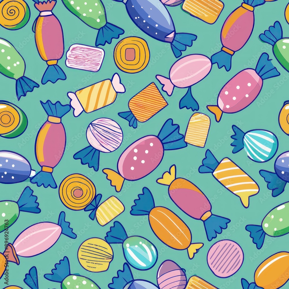 Seamless pattern of bonbons and candy wrappers, Generative AI Seamless pattern of bonbons and candy wrappers, Generative AI