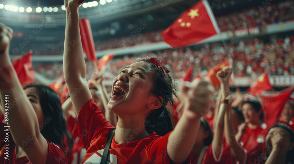 Joyful Fans Celebrating in a Stadium Joyful Fans Celebrating in a Stadium