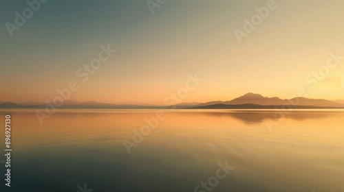 Sunset Over Serene Lake With Mountain Range Reflection.