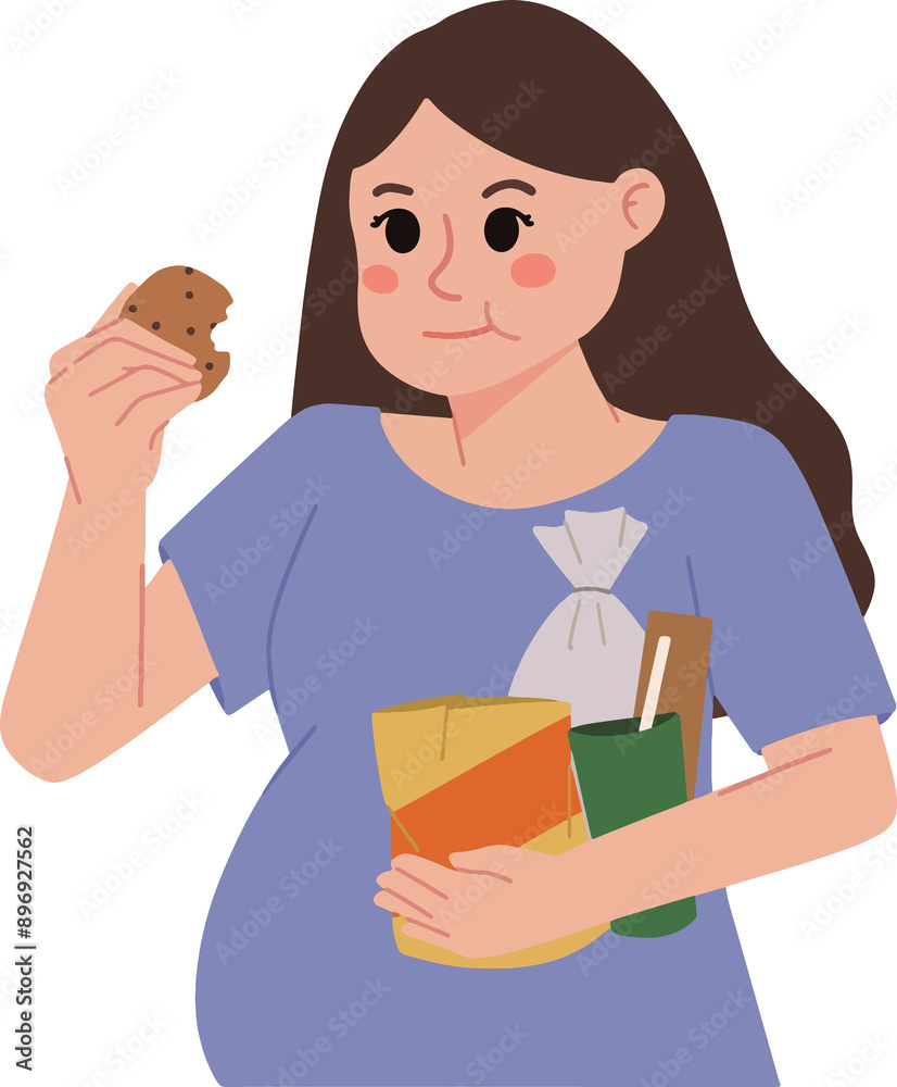 pregnant woman snacking and craving illustration pregnant woman snacking and craving illustration