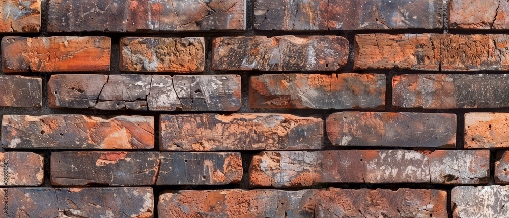 Panoramic close-up, high detail scan of weathered brick texture, Generative AI Panoramic close-up, high detail scan of weathered brick texture, Generative AI