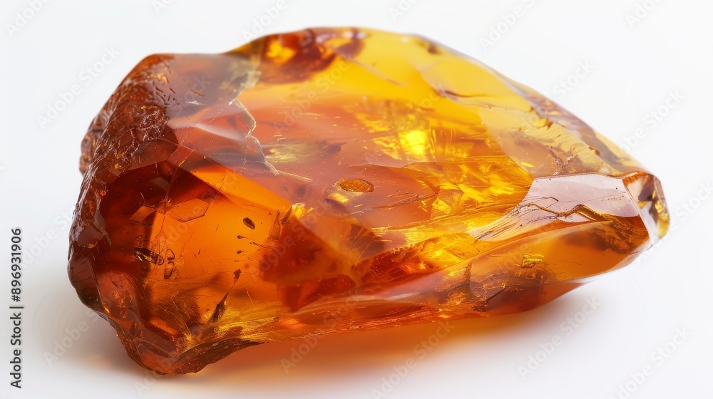 CloseUp Photograph of a Polished Amber Stone on White Background for Natural Jewelry and Healing Energy Concepts