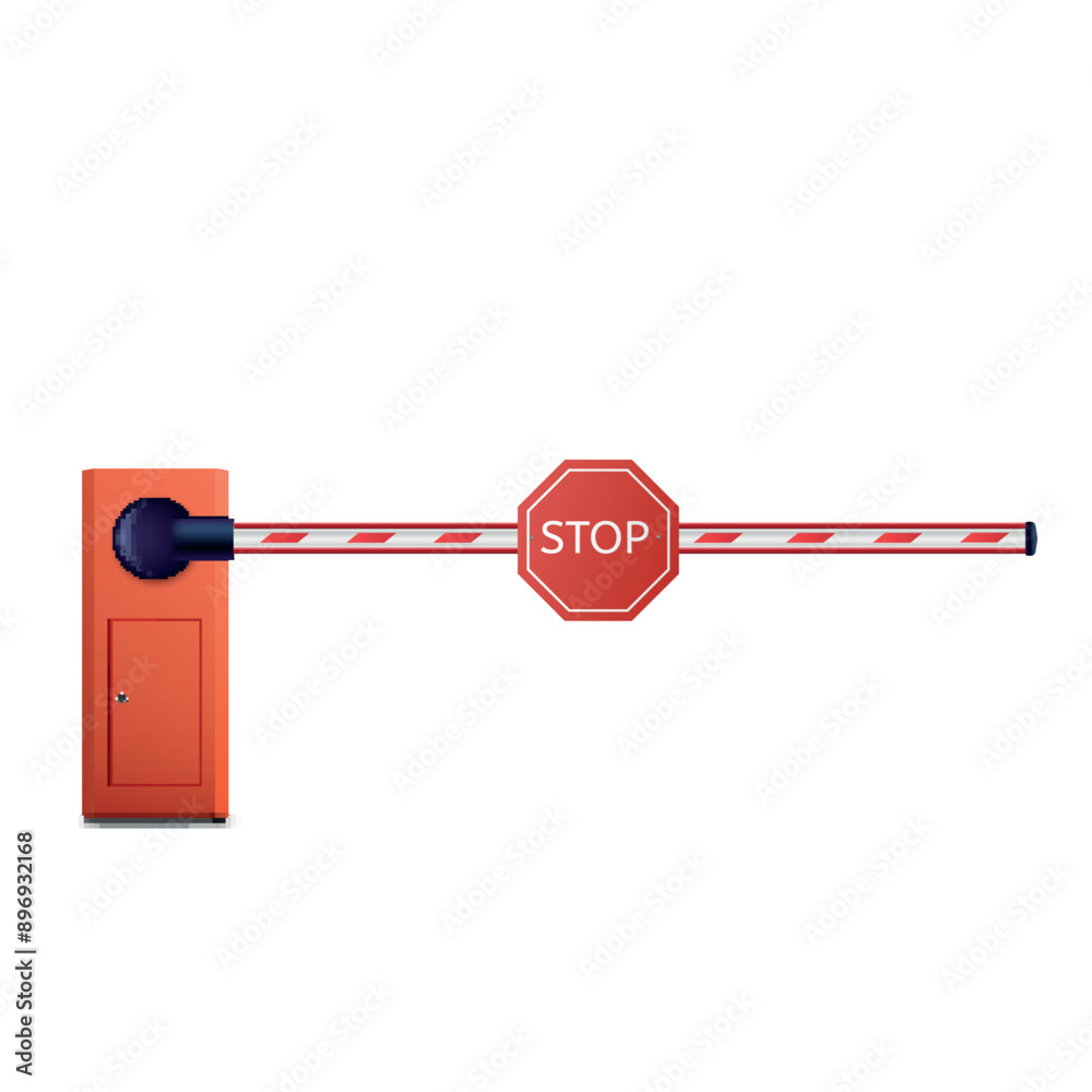 Red barrier arm down with stop sign isolated on white background Red barrier arm down with stop sign isolated on white background