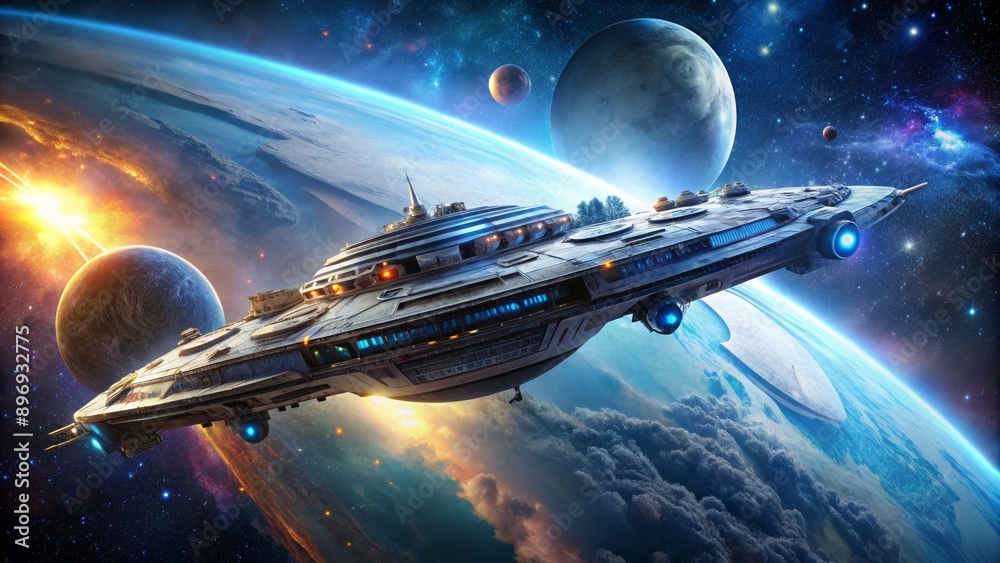 Futuristic starship exploring the galaxy, spaceship, futuristic, technology, space exploration, travel Futuristic starship exploring the galaxy, spaceship, futuristic, technology, space exploration, travel