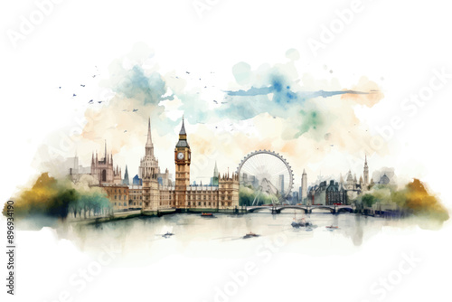 London skyline watercolor painting