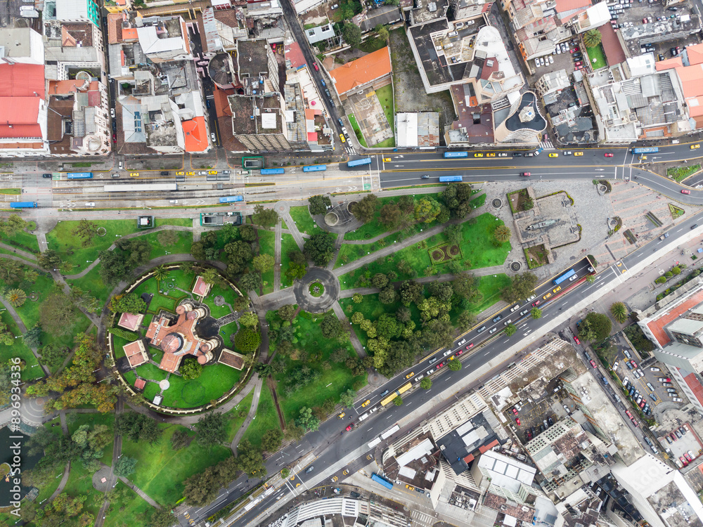 Quito, Ecuador: Aerial top down view of the La Alameda park and its astronomical observatory in the Mariscal business district in Quito, Ecuador capital city in South America