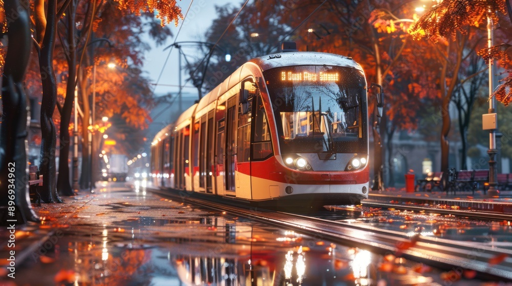 Fototapeta premium Tram in Autumn City