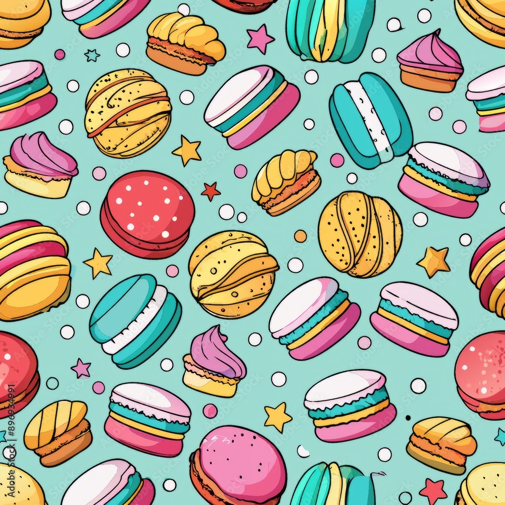 Seamless pattern of macaroons and pastries, Generative AI Seamless pattern of macaroons and pastries, Generative AI