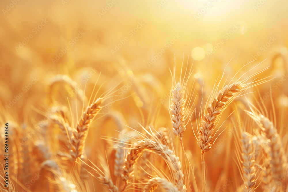 Golden wheat field background with copy space, summer nature banner template for natural food and farm products presentation design.