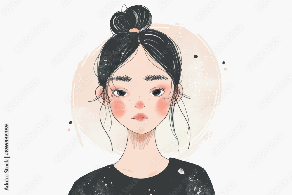 Whimsical illustrated girl portrait