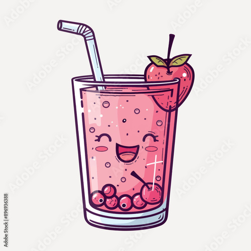 Cute strawberry bubble tea illustration
