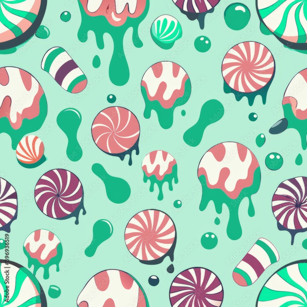 Seamless pattern of mints and candy melts, Generative AI Seamless pattern of mints and candy melts, Generative AI