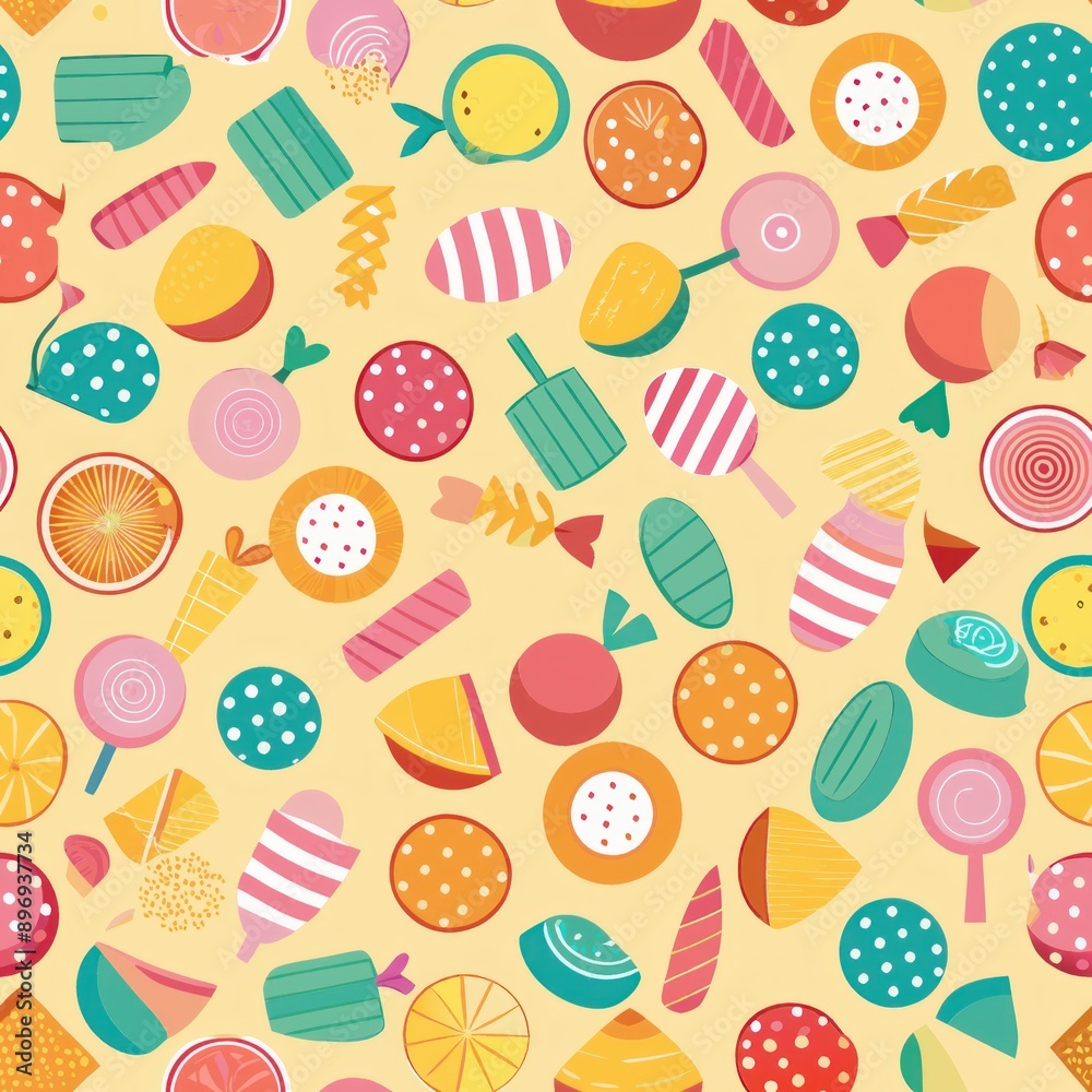 Seamless pattern of sweet tarts and sour candies, Generative AI Seamless pattern of sweet tarts and sour candies, Generative AI