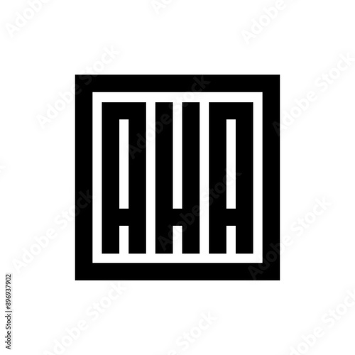 Initial letter AHA logo design template elements, geometric square alphabet AHA logo monogram, black on white background
