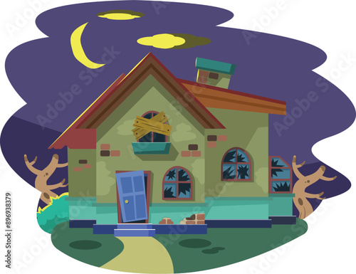 vector cartoon illustration of abandon house