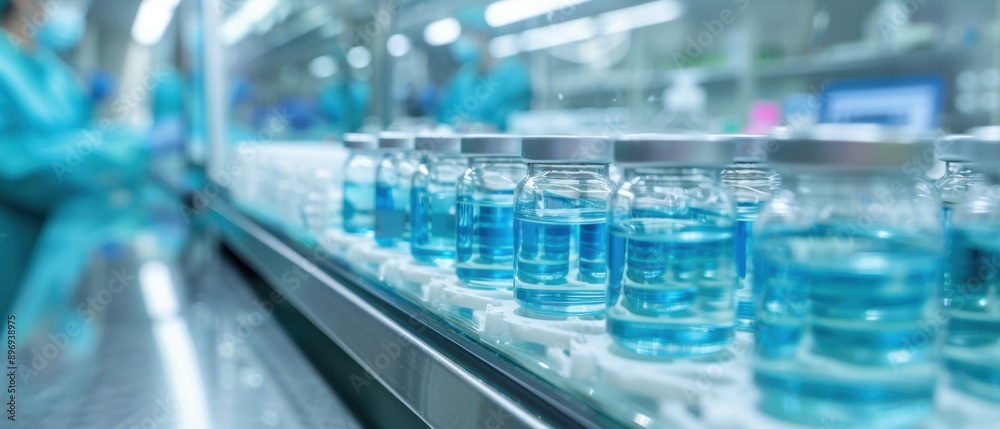 Precision in Pharmaceutical Production: Workers Testing Medications in a Sterile Lab Environment