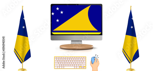 Tokelau Flag in the Digital Age: Artistic Representation of Flag Displayed with Keyboard and Mouse, Symbolizing Modern Digital Connectivity - EPS Vector Illustration