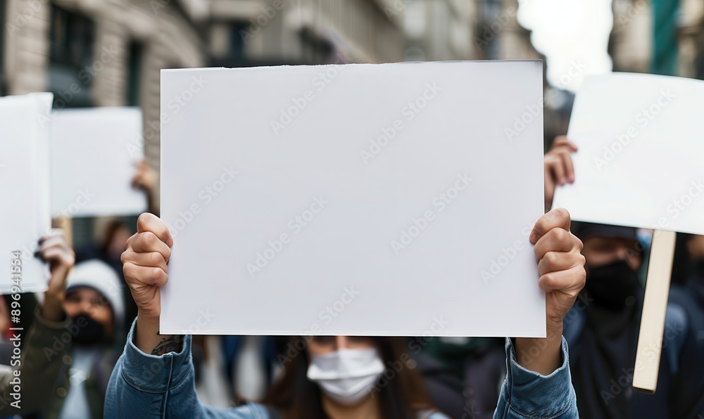 Protesters holding blank political poster banners. Free copy space for text. Protesters holding blank political poster banners. Free copy space for text.